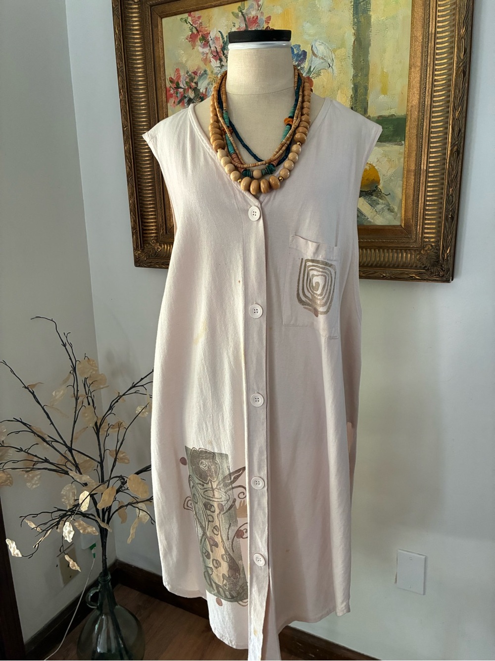 Blue Fish 90s Grunge Lagenlook Vest Dress Art to Wear (Flawed)